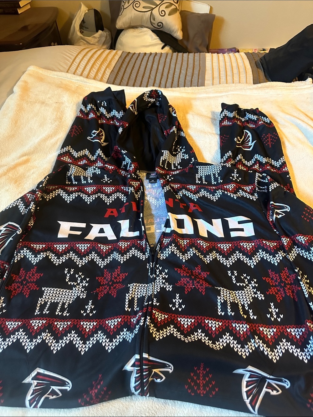 NFL Team Apparel Atlanta Falcons Holiday Pajamas with Hood - Black, Red, White